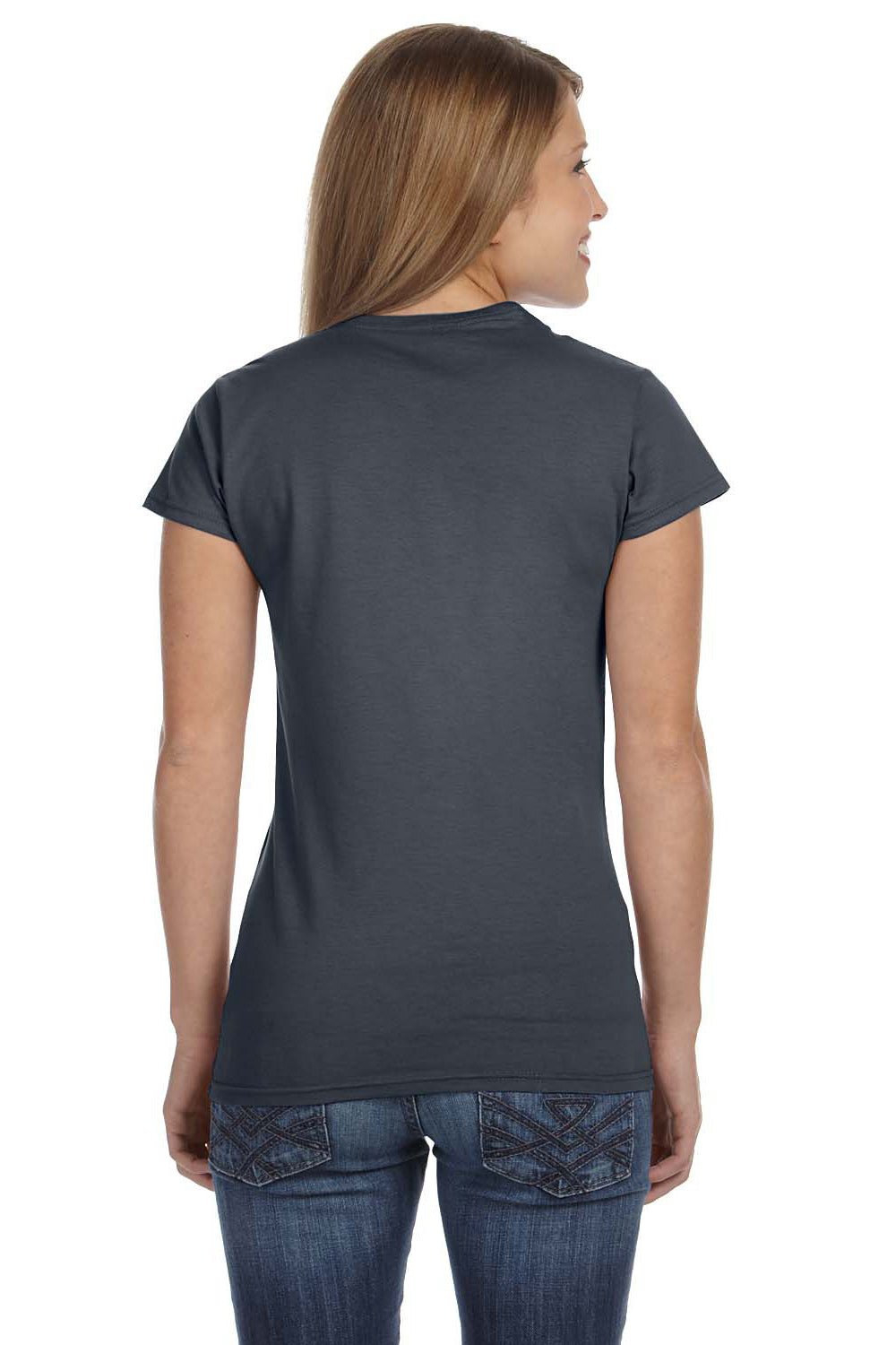 Gildan G640L Womens Softstyle Short Sleeve Crewneck T-Shirt Heather Dark Grey Back