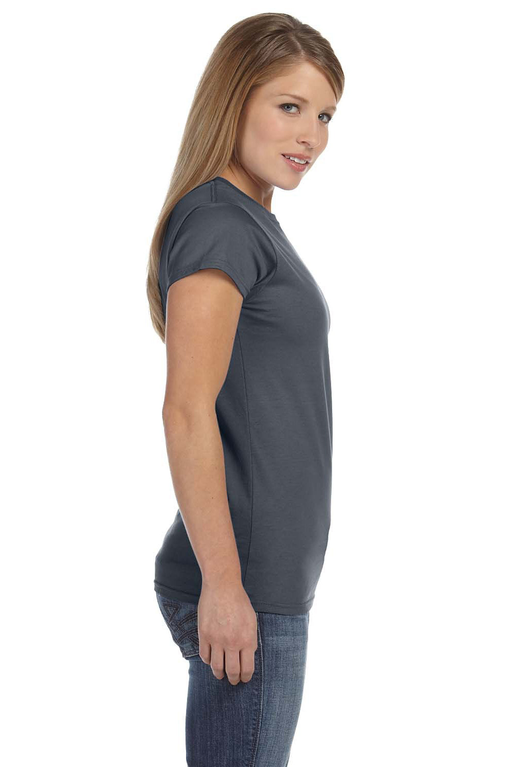 Gildan G640L Womens Softstyle Short Sleeve Crewneck T-Shirt Heather Dark Grey Side