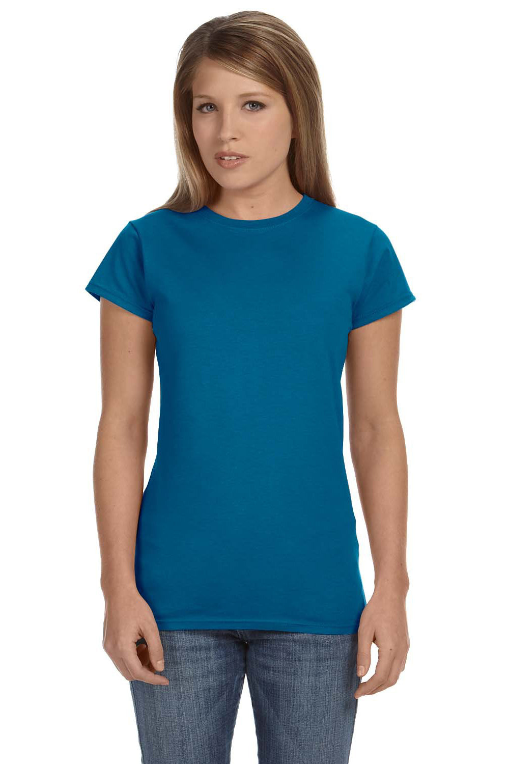 Gildan G640L Womens Softstyle Short Sleeve Crewneck T-Shirt Antique Sapphire Blue Front