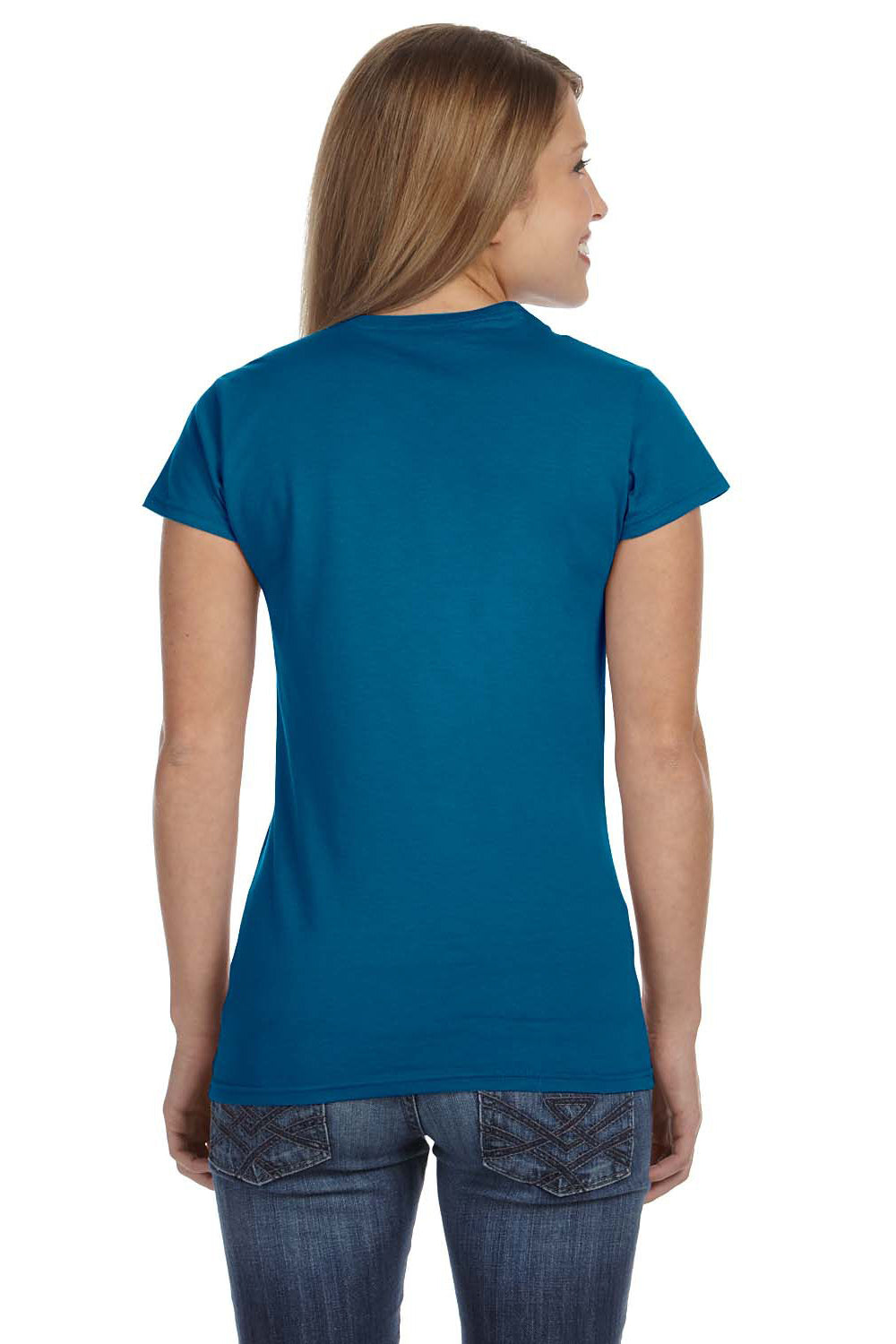 Gildan G640L Womens Softstyle Short Sleeve Crewneck T-Shirt Antique Sapphire Blue Back