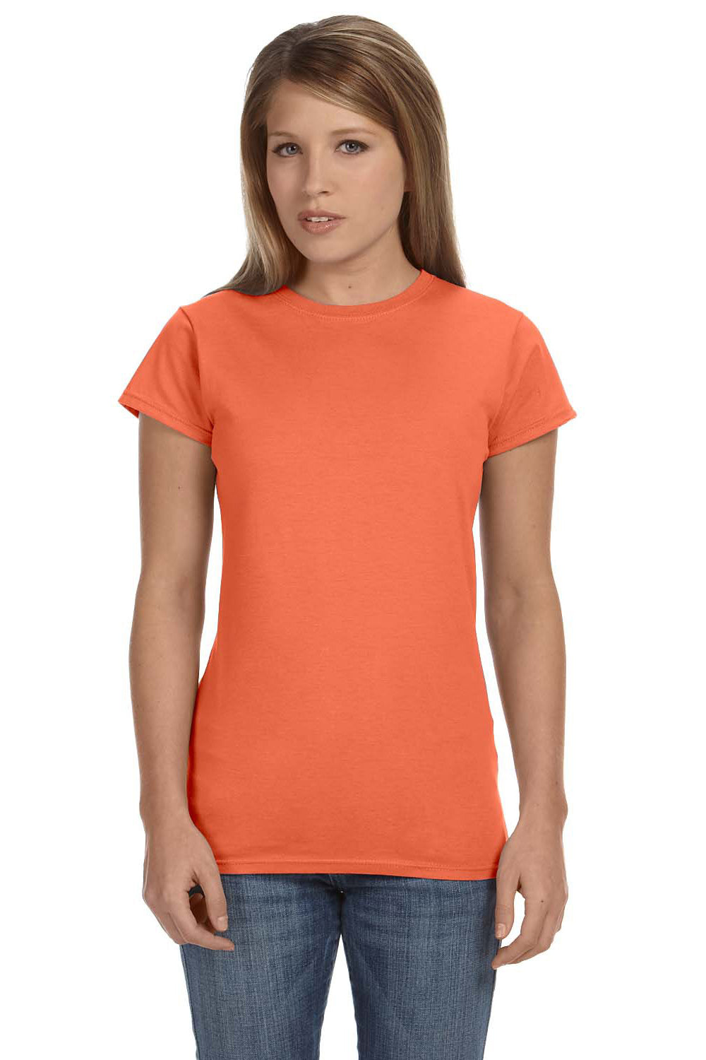 Gildan G640L Womens Softstyle Short Sleeve Crewneck T-Shirt Heather Orange Front