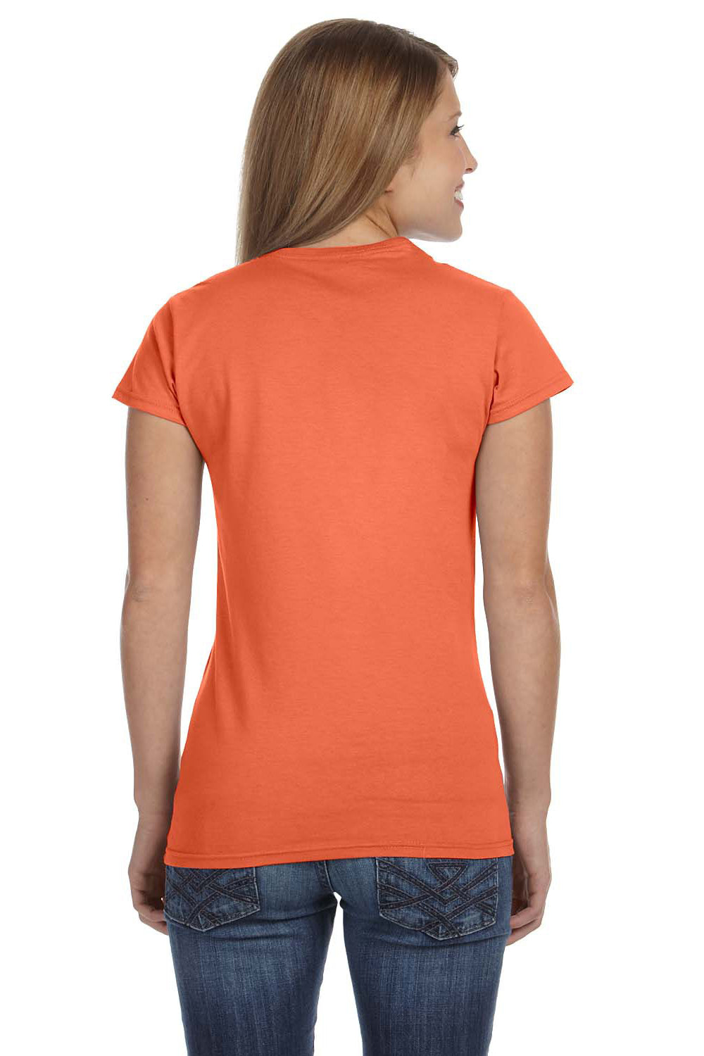 Gildan G640L Womens Softstyle Short Sleeve Crewneck T-Shirt Heather Orange Back