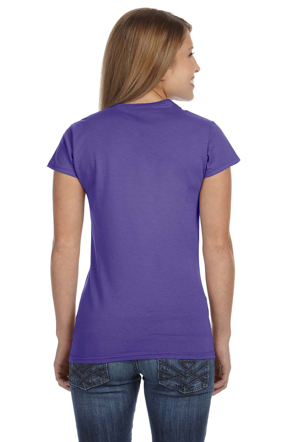 Gildan G640L Womens Softstyle Short Sleeve Crewneck T-Shirt Heather Purple Back