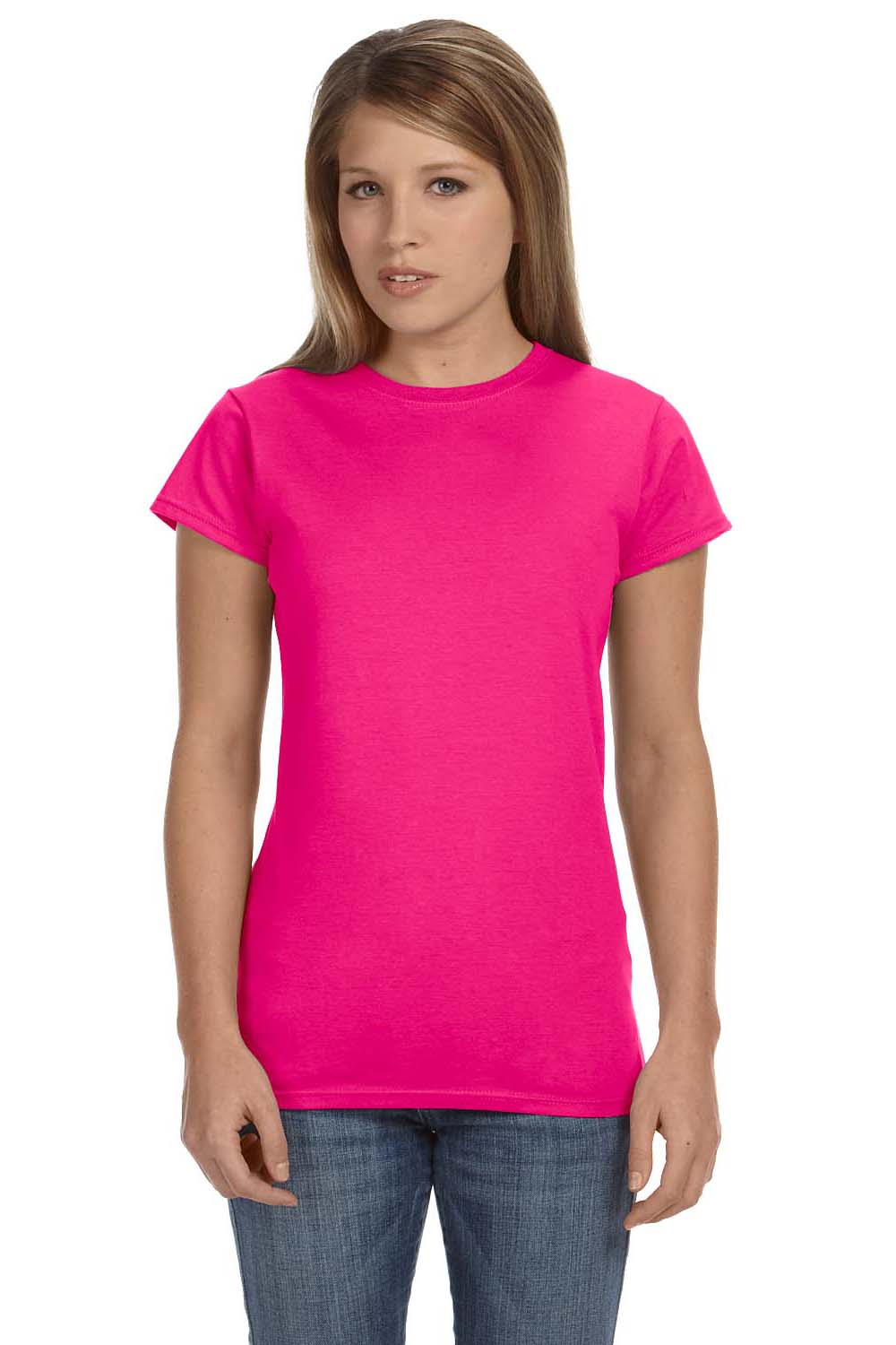 Gildan G640L Womens Softstyle Short Sleeve Crewneck T-Shirt Antique Heliconia Pink Front