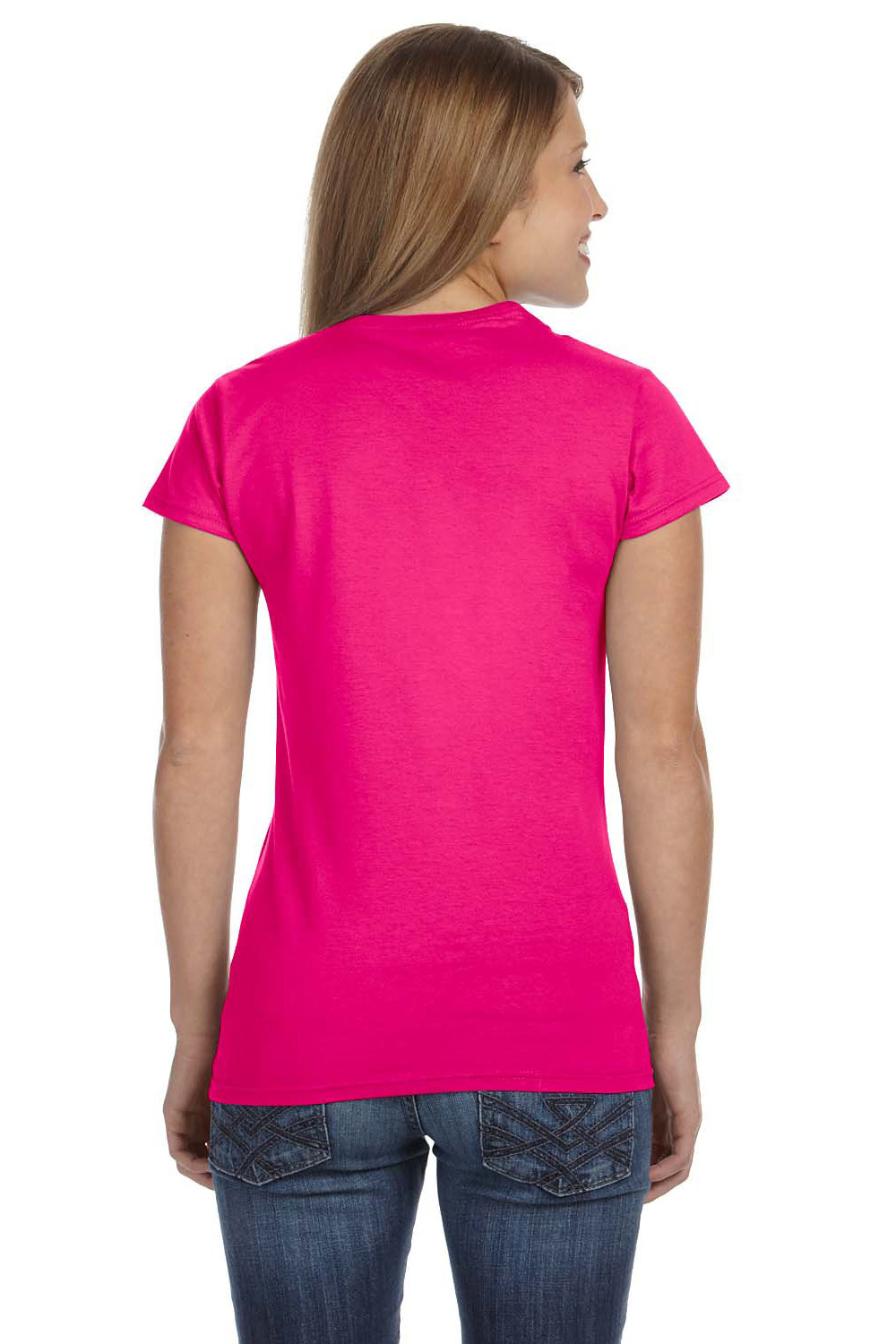 Gildan G640L Womens Softstyle Short Sleeve Crewneck T-Shirt Antique Heliconia Pink Back