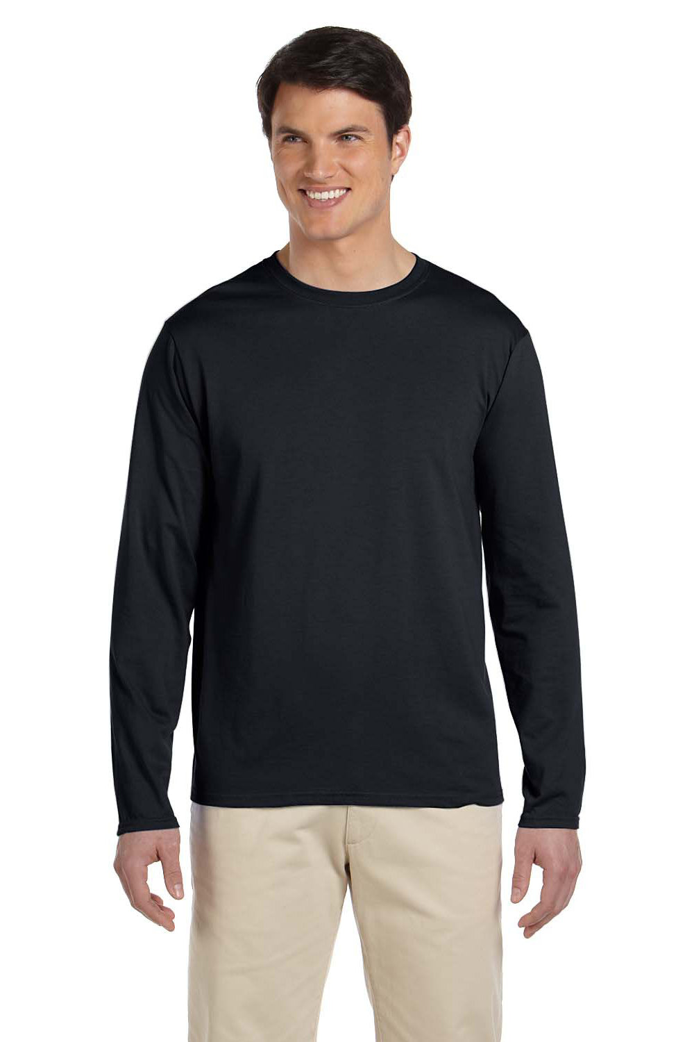 Gildan G644 Mens Softstyle Long Sleeve Crewneck T-Shirt Black Front