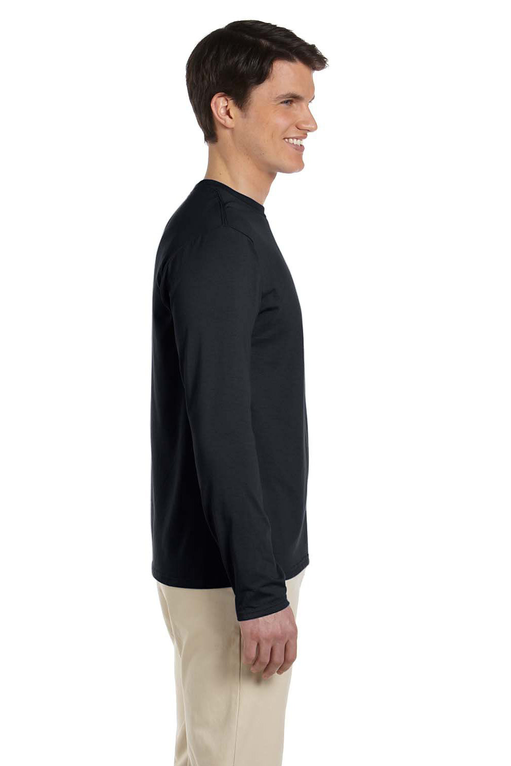 Gildan G644 Mens Softstyle Long Sleeve Crewneck T-Shirt Black Side