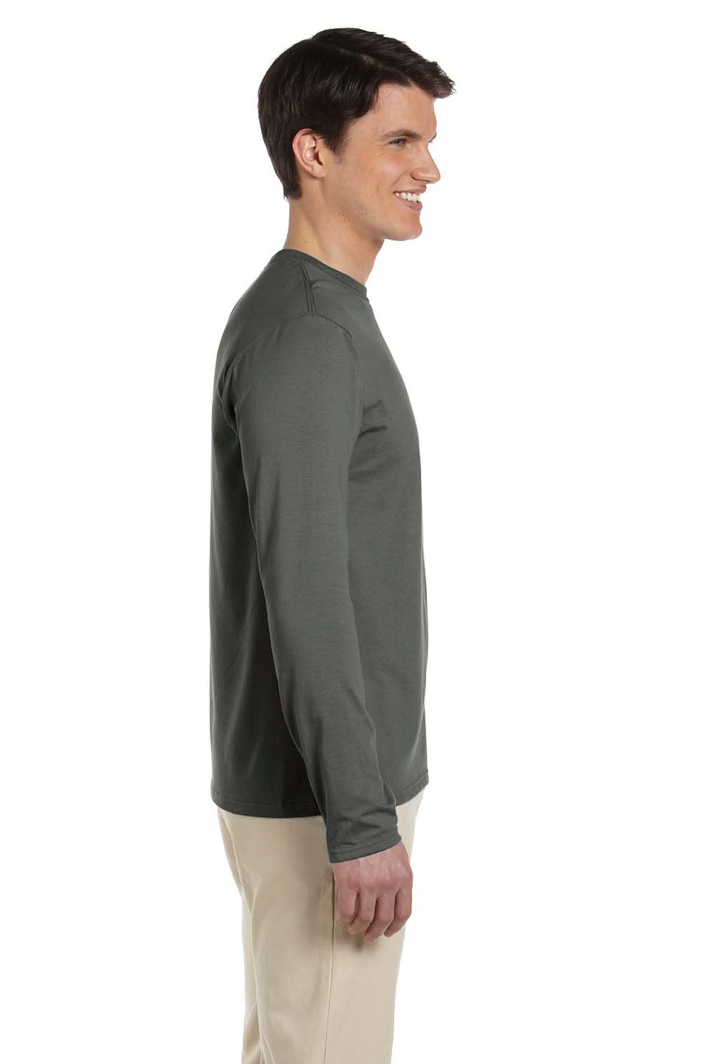 Gildan G644 Mens Softstyle Long Sleeve Crewneck T-Shirt Military Green Side