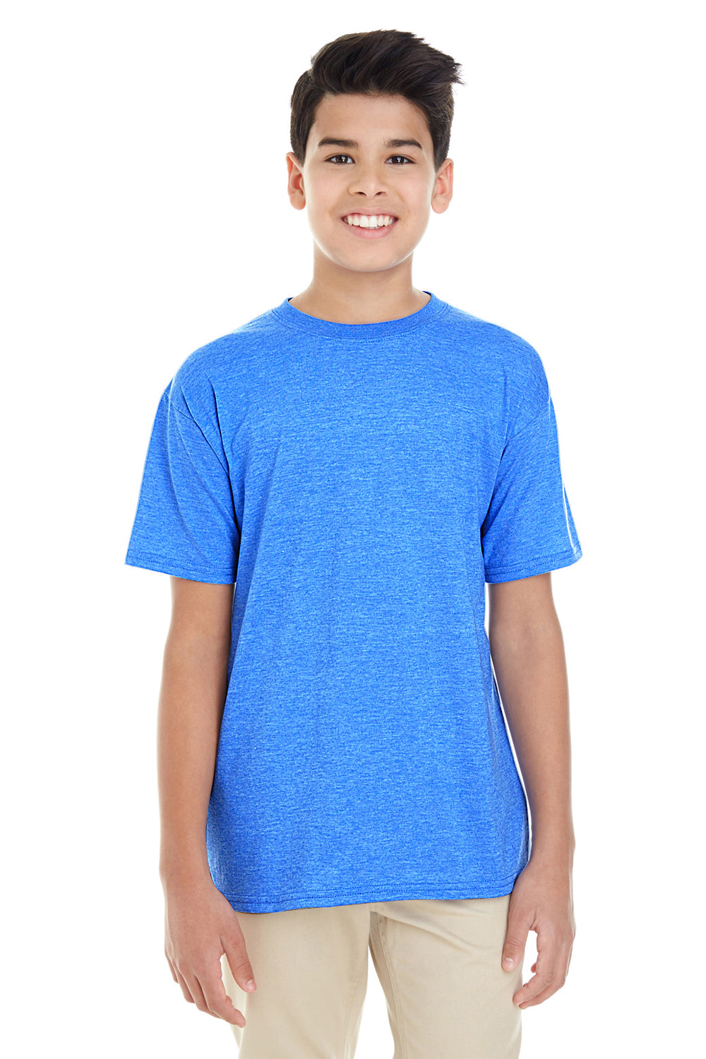 Gildan G645B Youth Softstyle Short Sleeve Crewneck T-Shirt Heather Royal Blue Front