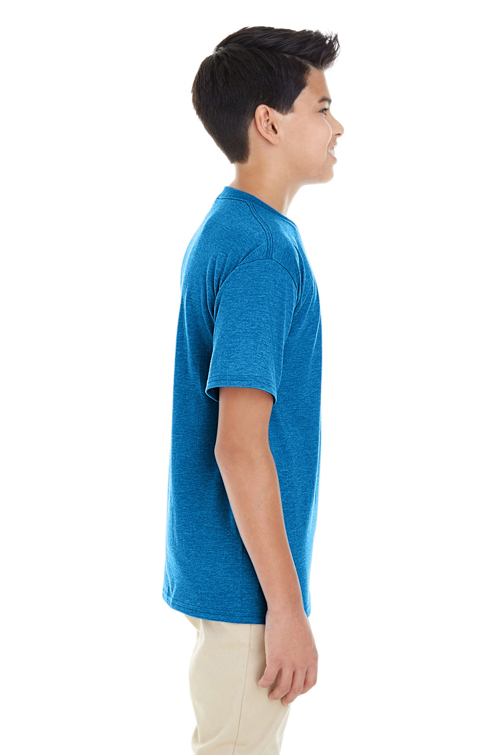 Gildan G645B Youth Softstyle Short Sleeve Crewneck T-Shirt Heather Sapphire Blue Side