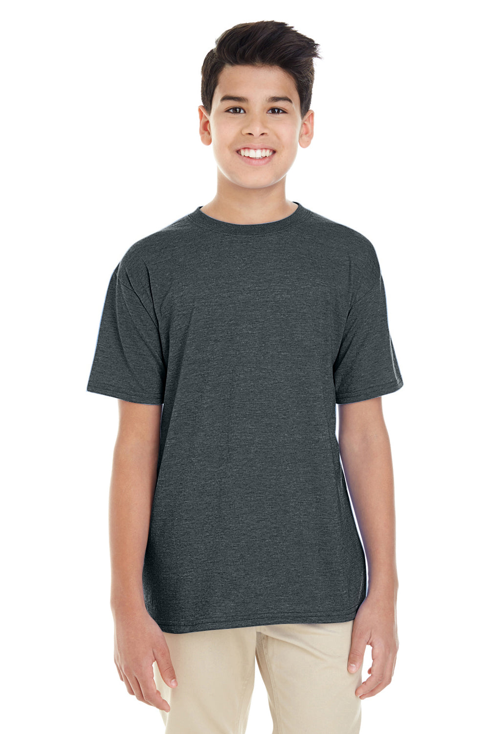 Gildan G645B Youth Softstyle Short Sleeve Crewneck T-Shirt Heather Dark Grey Front