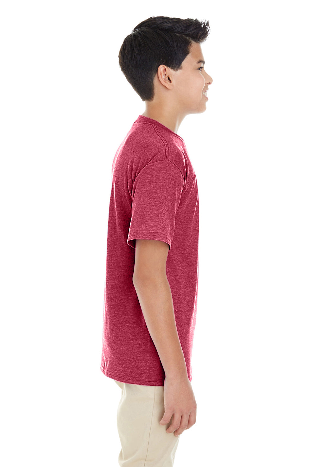 Gildan G645B Youth Softstyle Short Sleeve Crewneck T-Shirt Heather Cardinal Red Side