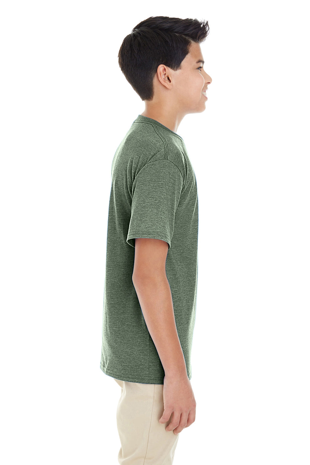 Gildan G645B Youth Softstyle Short Sleeve Crewneck T-Shirt Heather Military Green Side