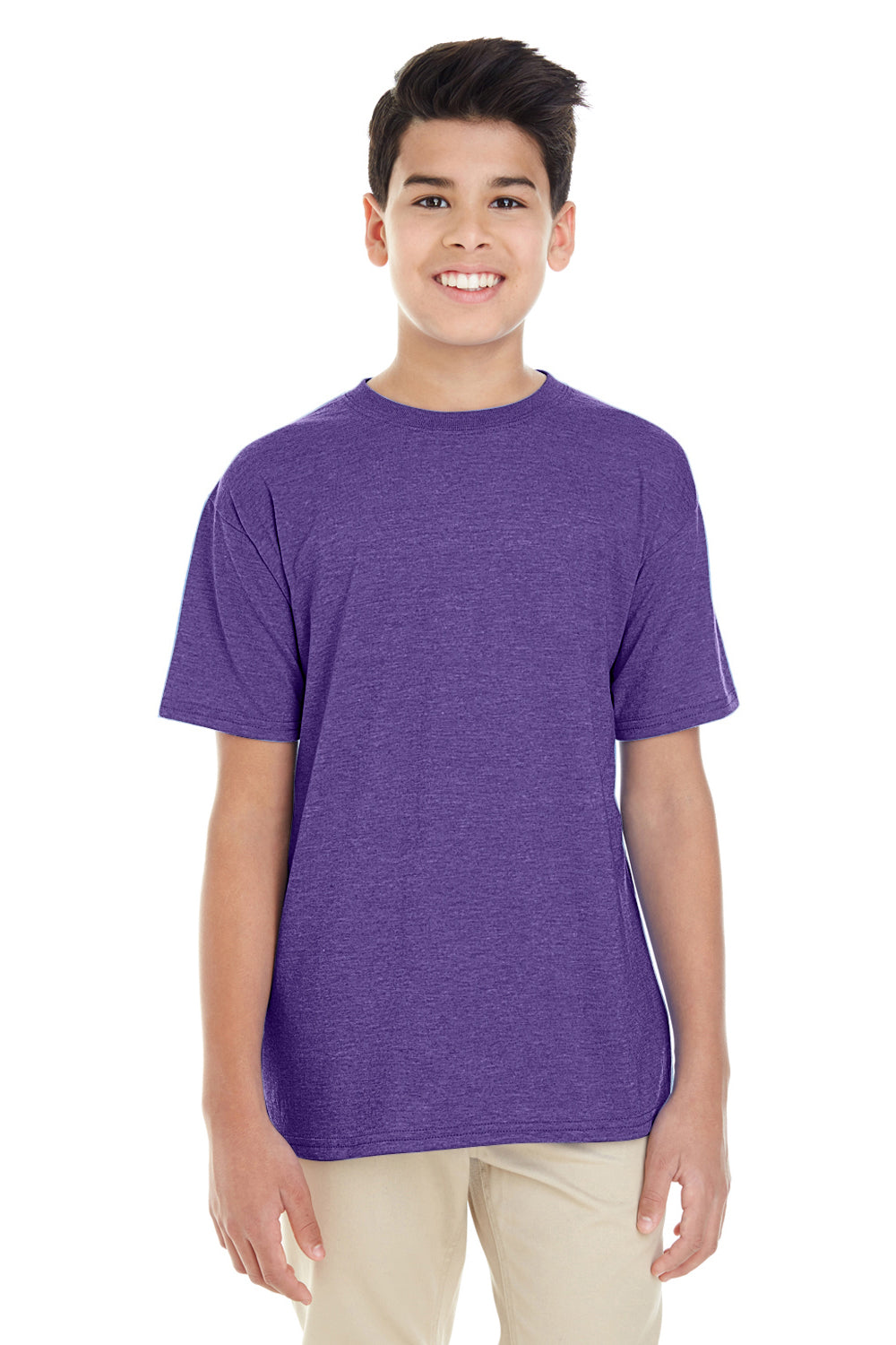 Gildan G645B Youth Softstyle Short Sleeve Crewneck T-Shirt Heather Purple Front