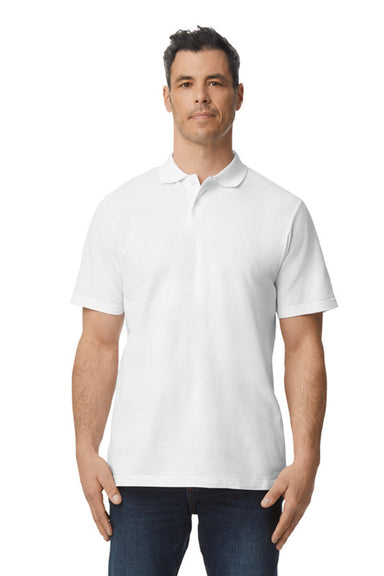 Gildan G648 Mens SoftStyle Double Pique Short Sleeve Polo Shirt White Front