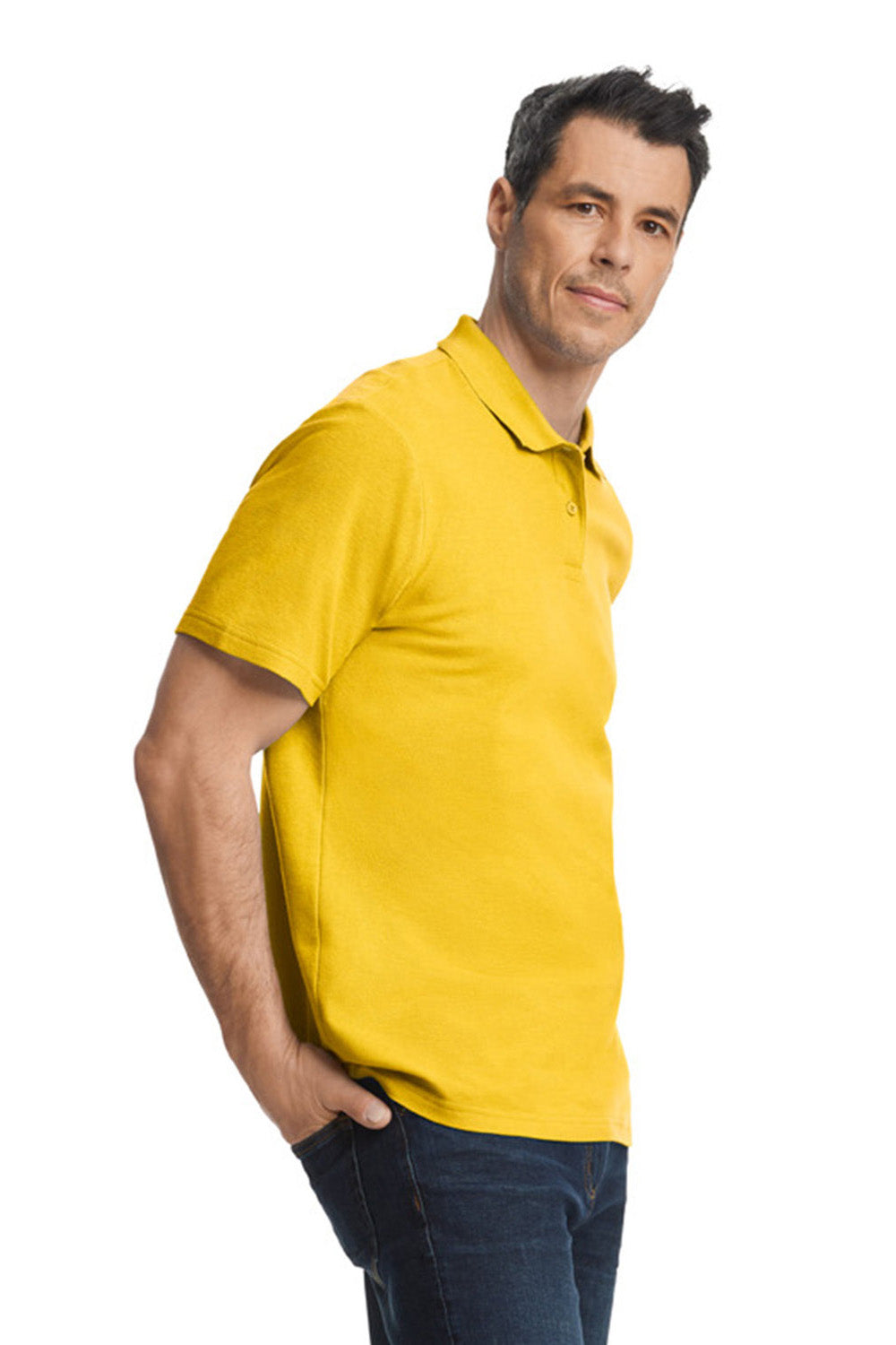 Gildan G648 Mens SoftStyle Double Pique Short Sleeve Polo Shirt Daisy Yellow Side