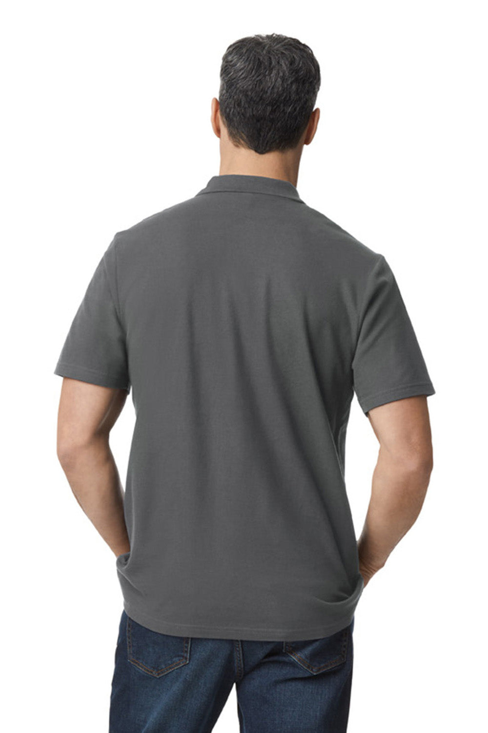 Gildan G648 Mens SoftStyle Double Pique Short Sleeve Polo Shirt Charcoal Grey Back