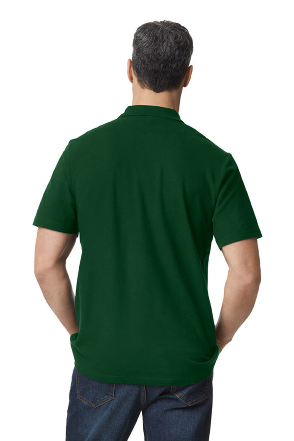 Gildan G648 Mens SoftStyle Double Pique Short Sleeve Polo Shirt Forest Green Back