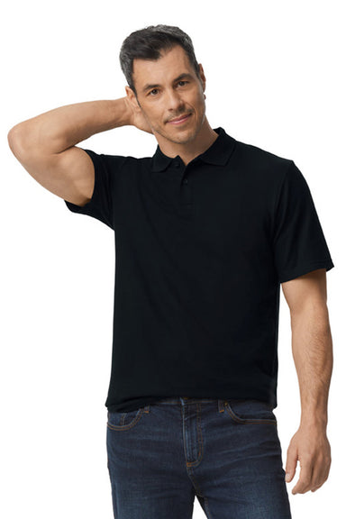 Gildan G648 Mens SoftStyle Double Pique Short Sleeve Polo Shirt Black Front