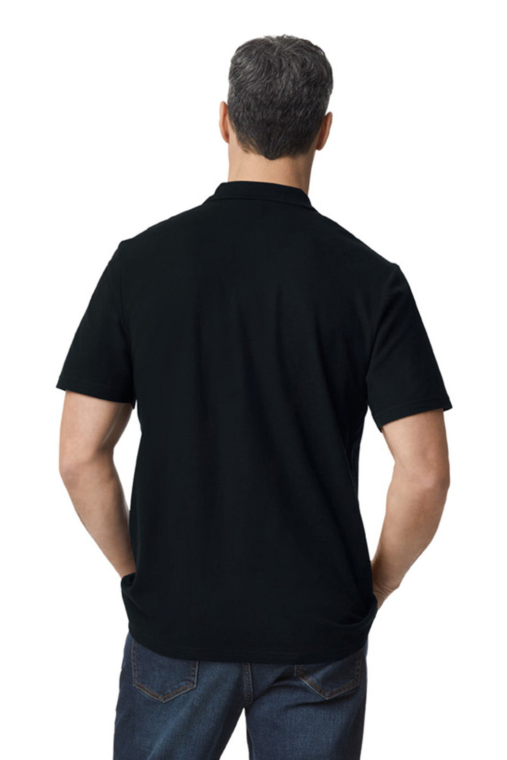 Gildan G648 Mens SoftStyle Double Pique Short Sleeve Polo Shirt Black Back