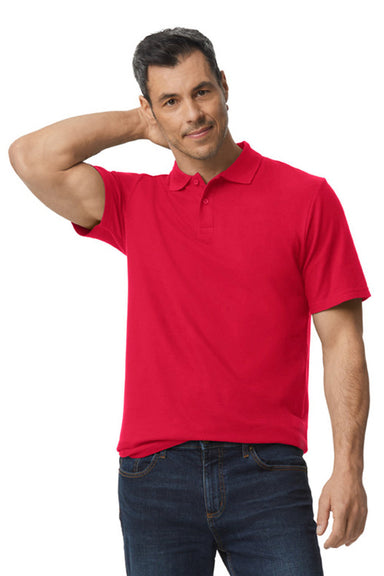 Gildan G648 Mens SoftStyle Double Pique Short Sleeve Polo Shirt Red Front
