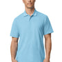 Gildan Mens SoftStyle Double Pique Short Sleeve Polo Shirt - Light Blue - NEW