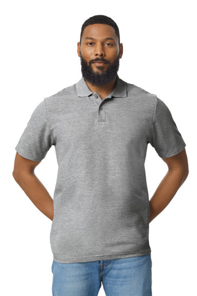 Gildan G648 Mens SoftStyle Double Pique Short Sleeve Polo Shirt Sport Grey Front