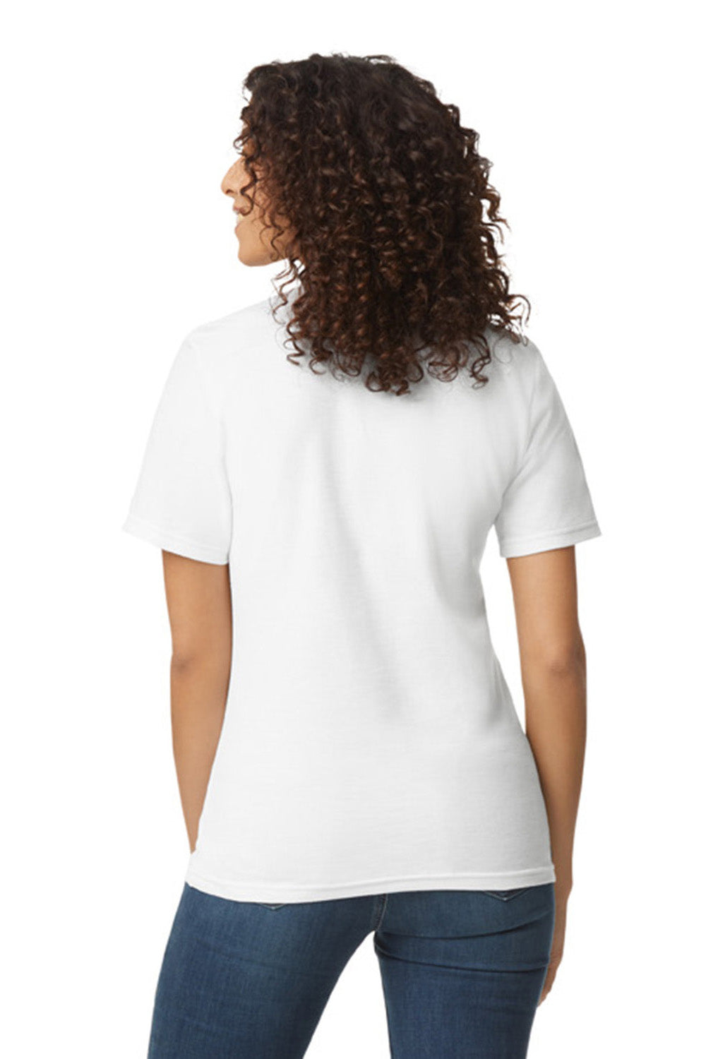 Gildan G648L Womens SoftStyle Double Pique Short Sleeve Polo Shirt White Back