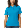 Gildan Womens SoftStyle Double Pique Short Sleeve Polo Shirt - Sapphire Blue - NEW