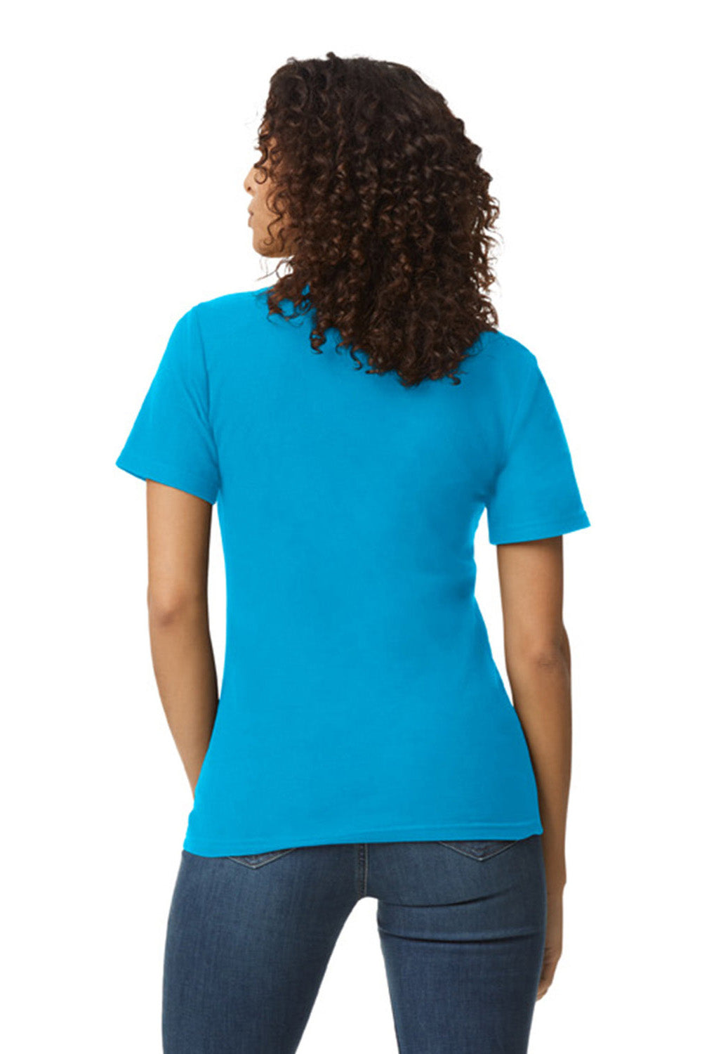 Gildan G648L Womens SoftStyle Double Pique Short Sleeve Polo Shirt Sapphire Blue Back