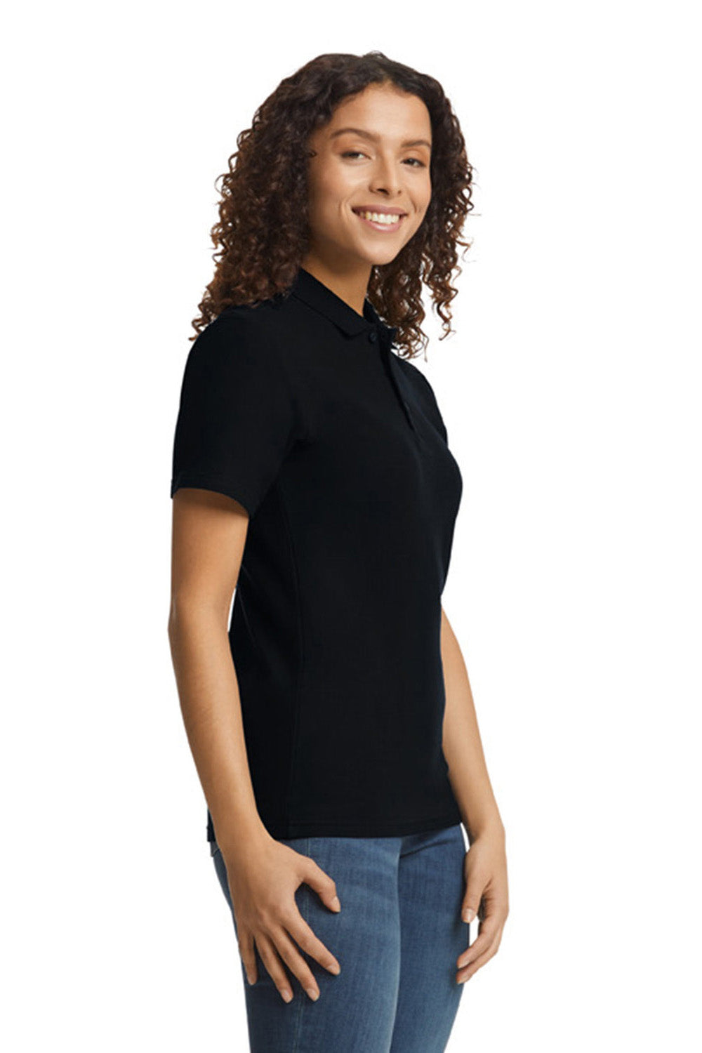 Gildan G648L Womens SoftStyle Double Pique Short Sleeve Polo Shirt Black Side