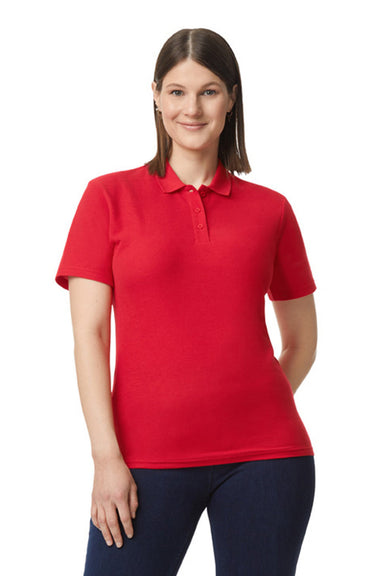Gildan G648L Womens SoftStyle Double Pique Short Sleeve Polo Shirt Red Front
