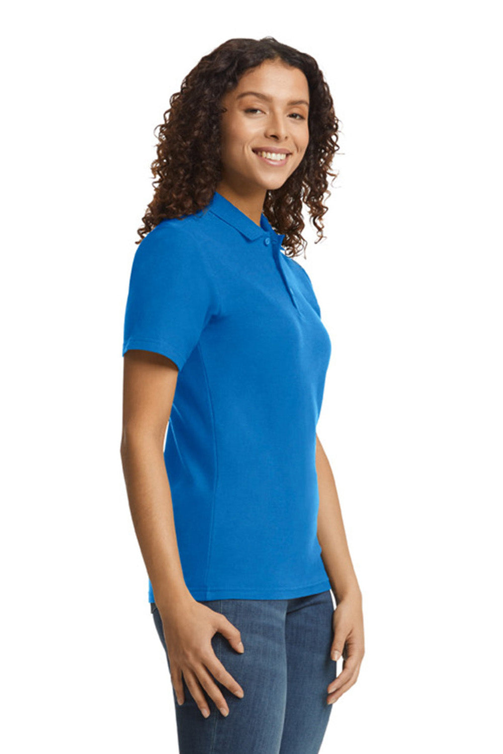 Gildan G648L Womens SoftStyle Double Pique Short Sleeve Polo Shirt Royal Blue Side
