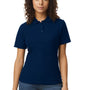 Gildan Womens SoftStyle Double Pique Short Sleeve Polo Shirt - Navy Blue - NEW