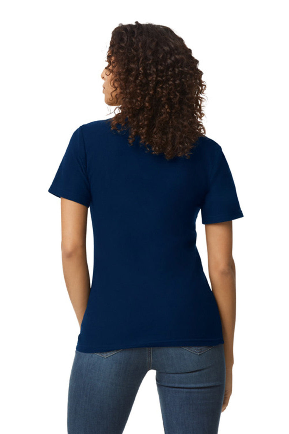 Gildan G648L Womens SoftStyle Double Pique Short Sleeve Polo Shirt Navy Blue Back