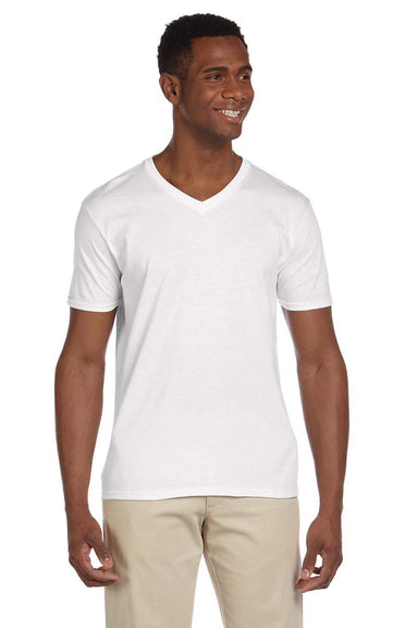 Gildan G64V Mens Softstyle Short Sleeve V-Neck T-Shirt White Front