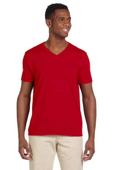 Gildan G64V Mens Softstyle Short Sleeve V-Neck T-Shirt Red Front