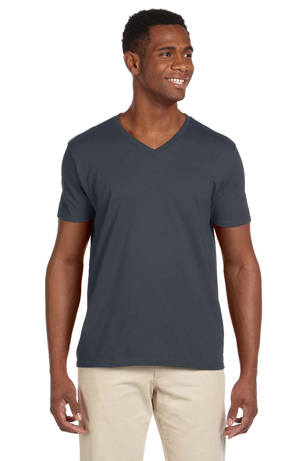 Gildan G64V Mens Softstyle Short Sleeve V-Neck T-Shirt Charcoal Grey Front