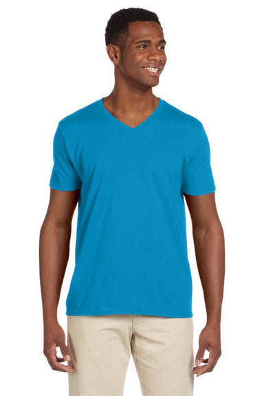 Gildan G64V Mens Softstyle Short Sleeve V-Neck T-Shirt Sapphire Blue Front