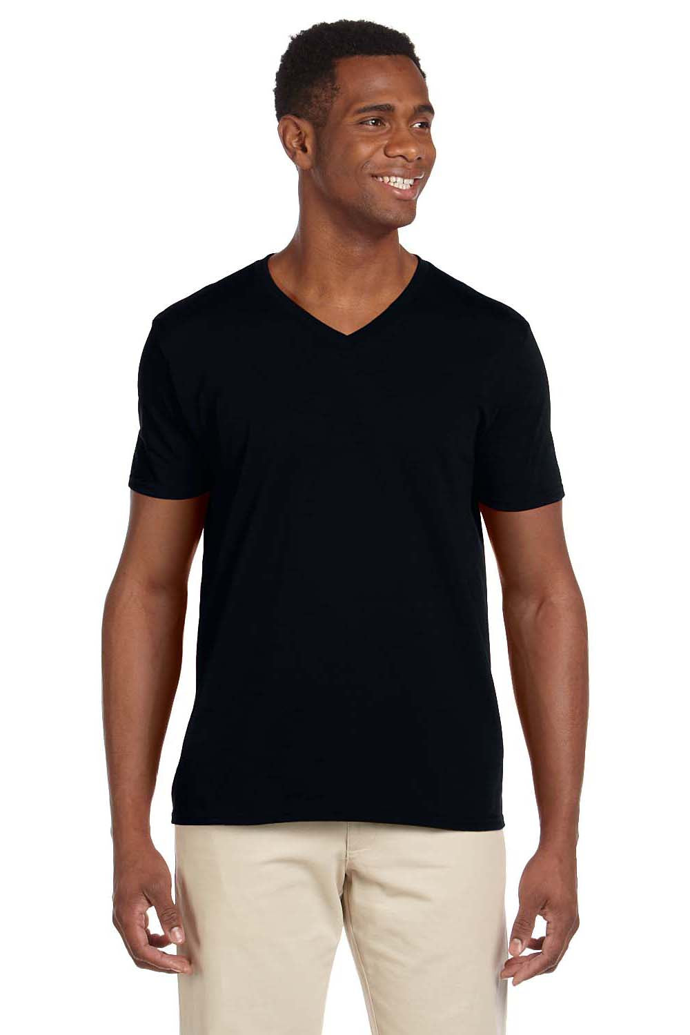 Gildan G64V Mens Softstyle Short Sleeve V-Neck T-Shirt Black Front