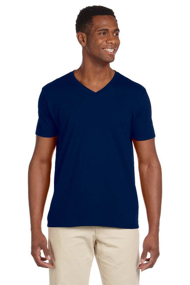 Gildan G64V Mens Softstyle Short Sleeve V-Neck T-Shirt Navy Blue Front
