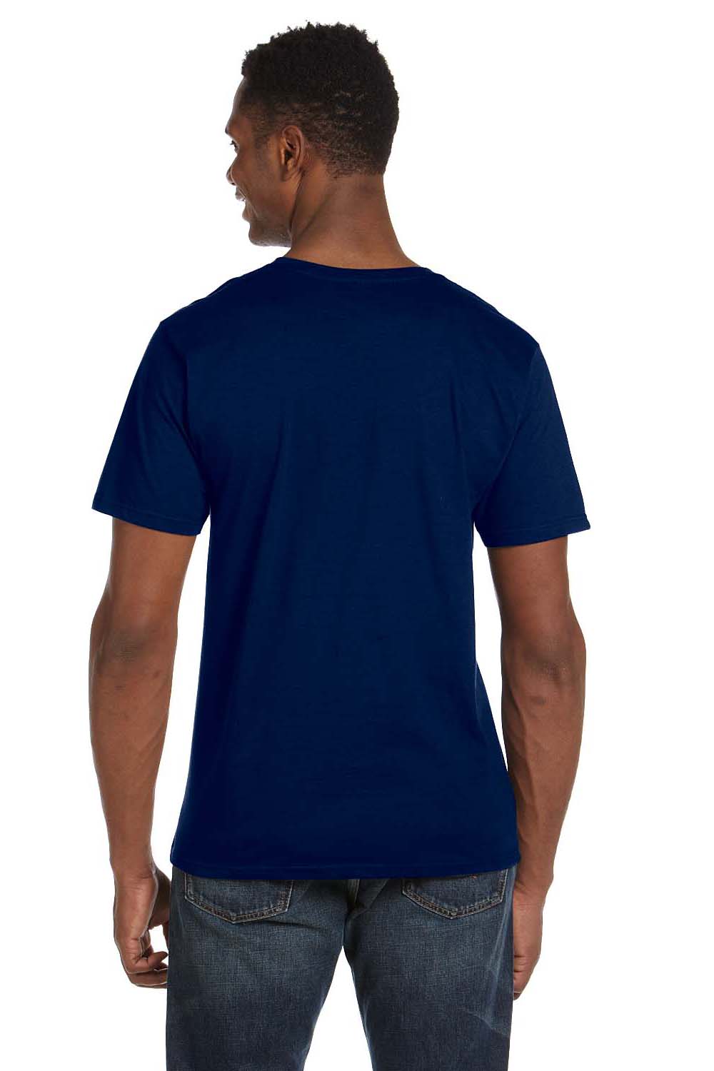 Gildan G64V Mens Softstyle Short Sleeve V-Neck T-Shirt Navy Blue Back