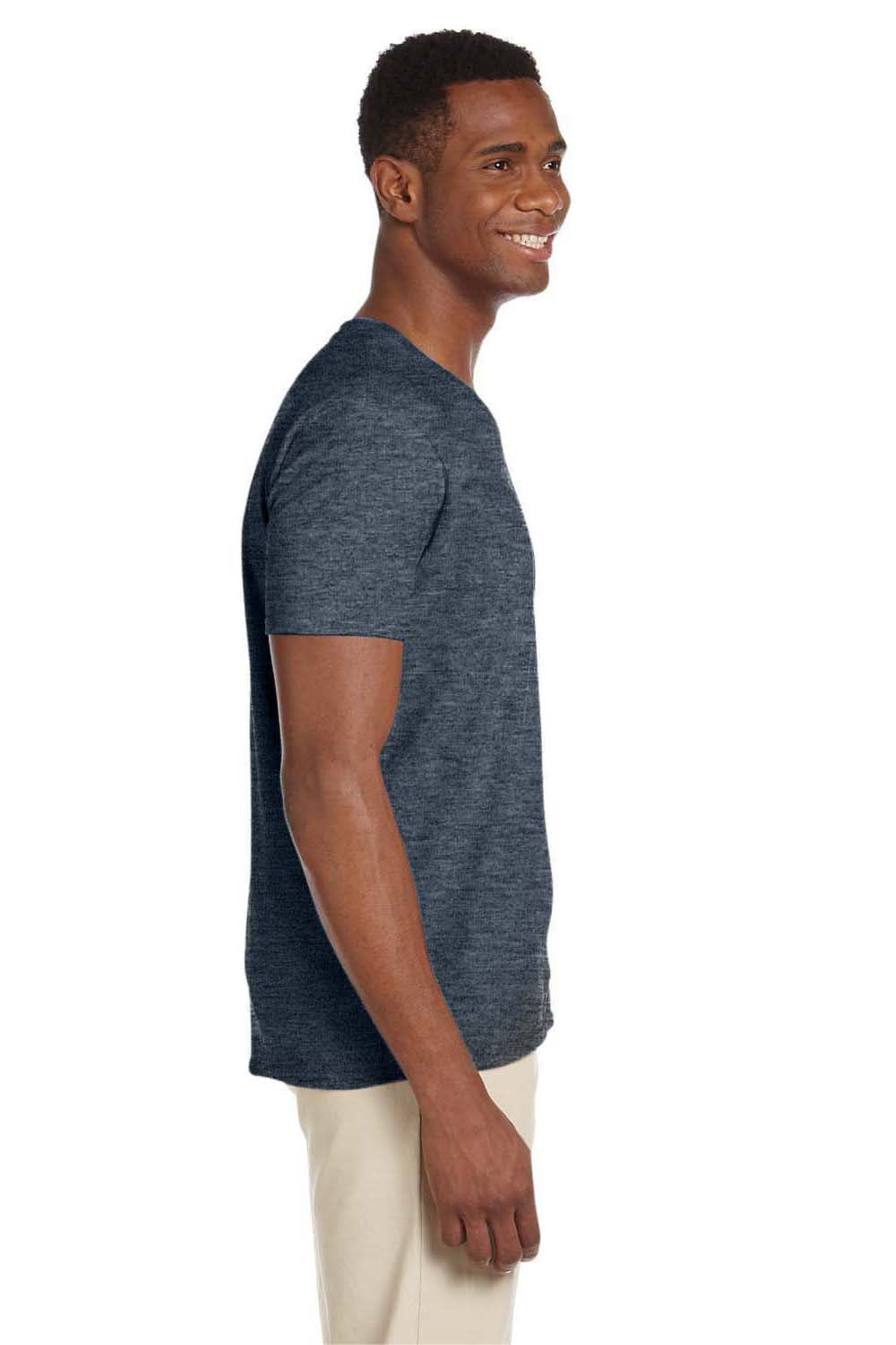 Gildan G64V Mens Softstyle Short Sleeve V-Neck T-Shirt Heather Navy Blue Side
