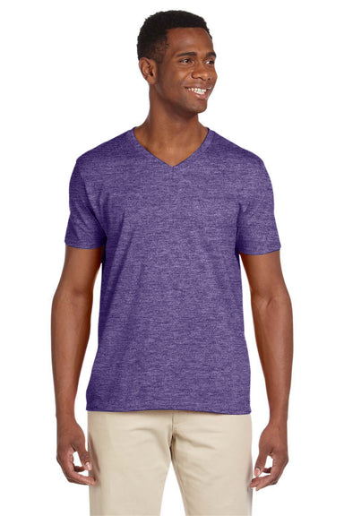 Gildan G64V Mens Softstyle Short Sleeve V-Neck T-Shirt Heather Purple Front