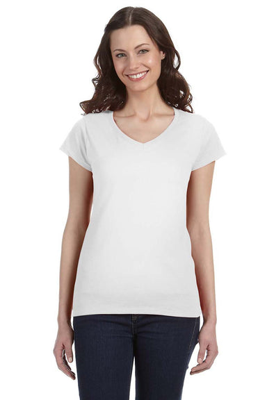Gildan G64VL Womens Softstyle Short Sleeve V-Neck T-Shirt White Front