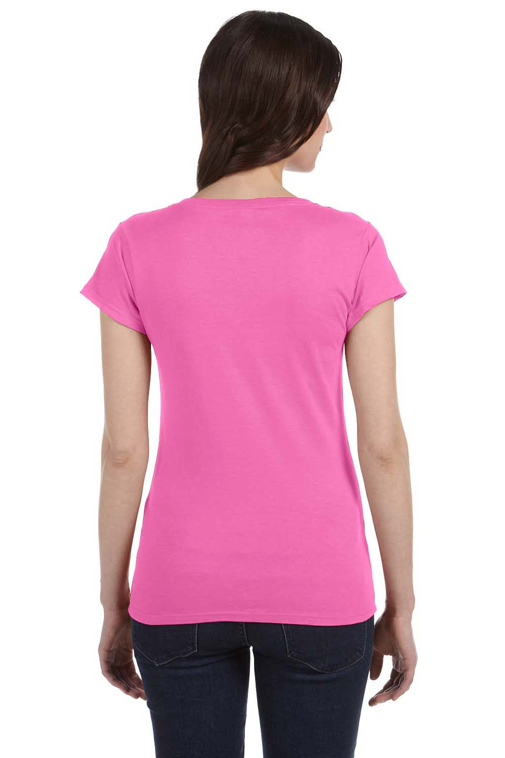 Gildan G64VL Womens Softstyle Short Sleeve V-Neck T-Shirt Azalea Pink Back