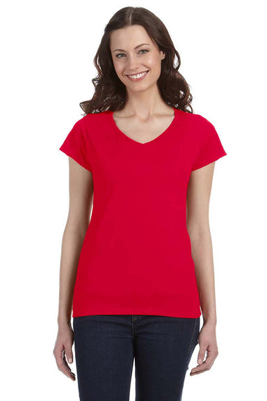 Gildan G64VL Womens Softstyle Short Sleeve V-Neck T-Shirt Red Front