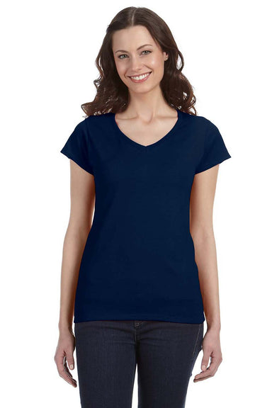 Gildan G64VL Womens Softstyle Short Sleeve V-Neck T-Shirt Navy Blue Front