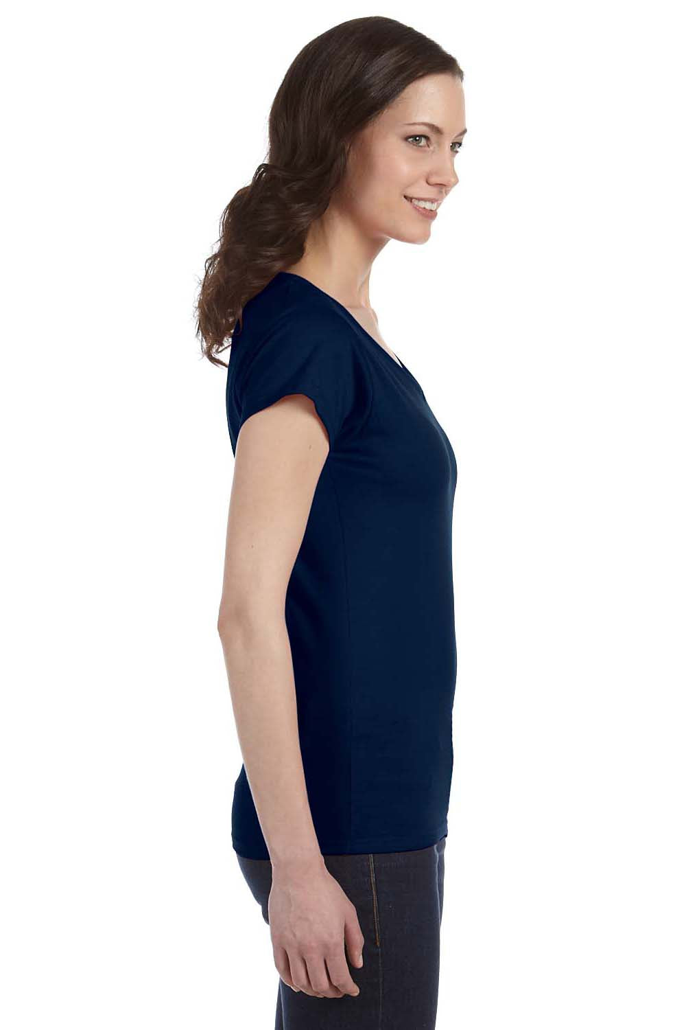 Gildan G64VL Womens Softstyle Short Sleeve V-Neck T-Shirt Navy Blue Side