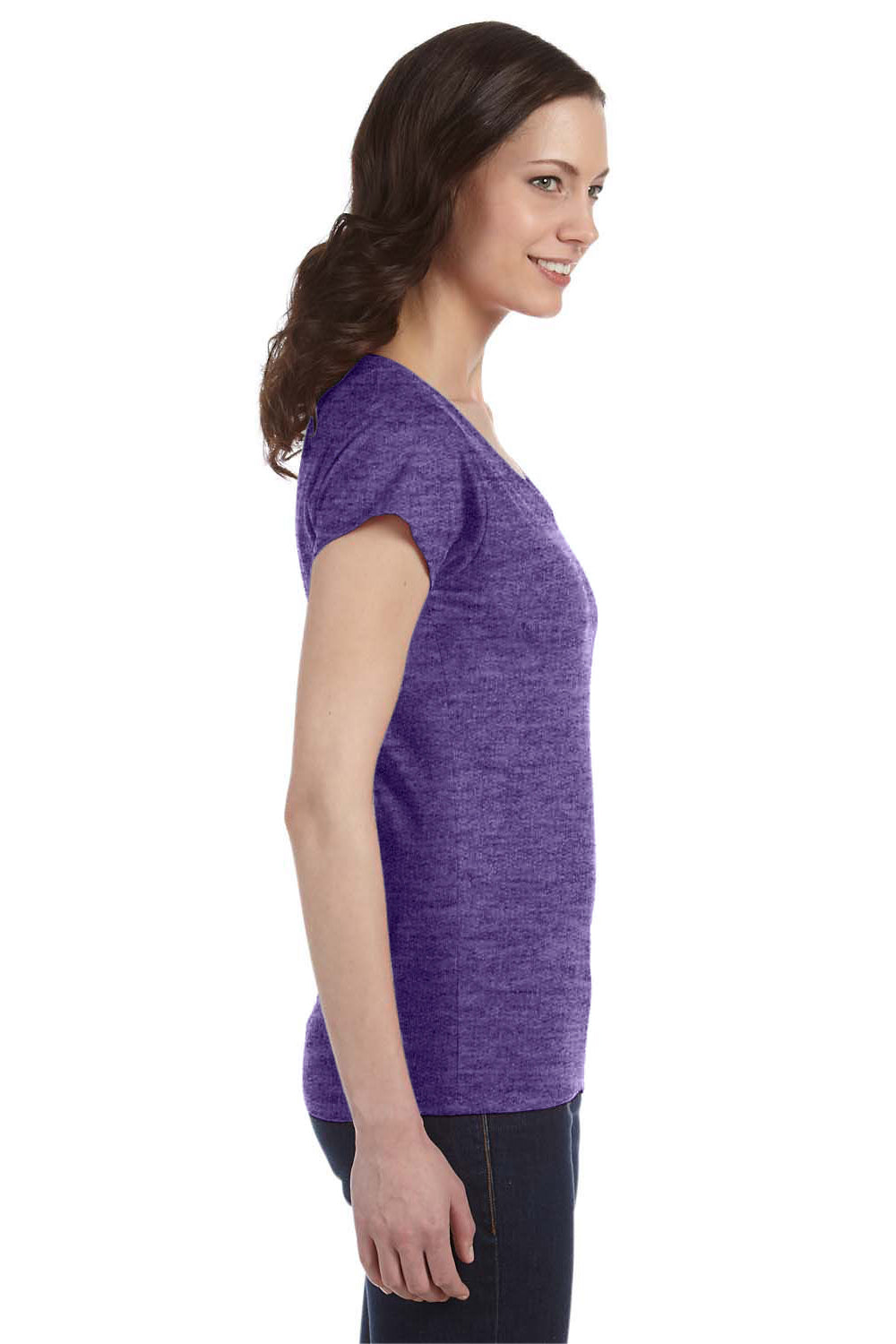 Gildan G64VL Womens Softstyle Short Sleeve V-Neck T-Shirt Heather Purple Side